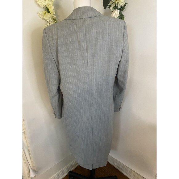 Vintage St Michael Marks Spencer 2 Piece Dress & Coat Set Gray Pinstripe Sz 16 - Picture 13 of 16
